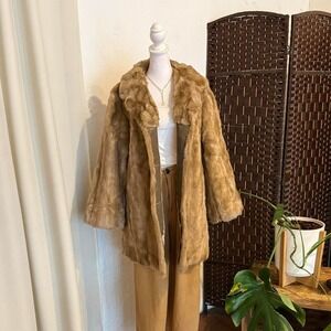 Mincara Vintage 60's Women's Caramel Brown Faux Fur Mind Long Coat Jacket